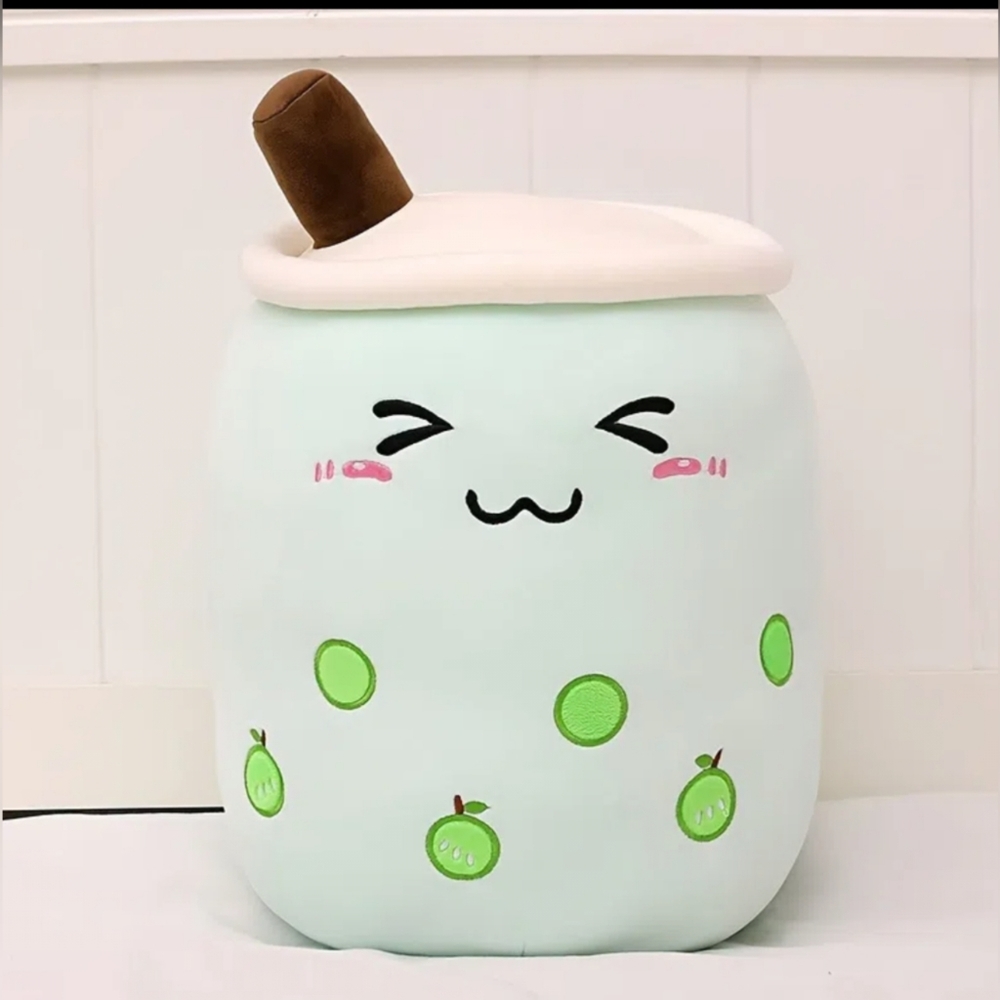 NEW CUTE MILK TEA SQUINTING THROW PILLOW IN GREEN